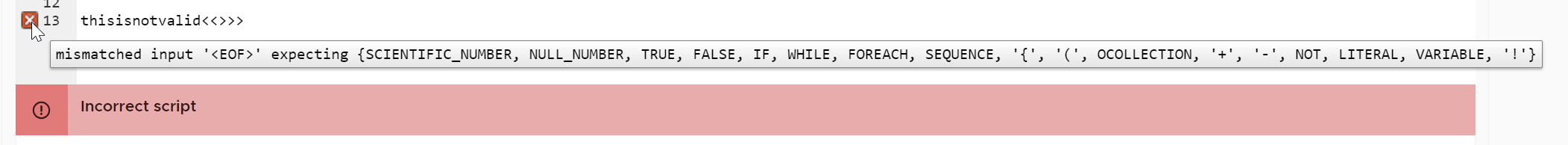 Rule editor with syntax error